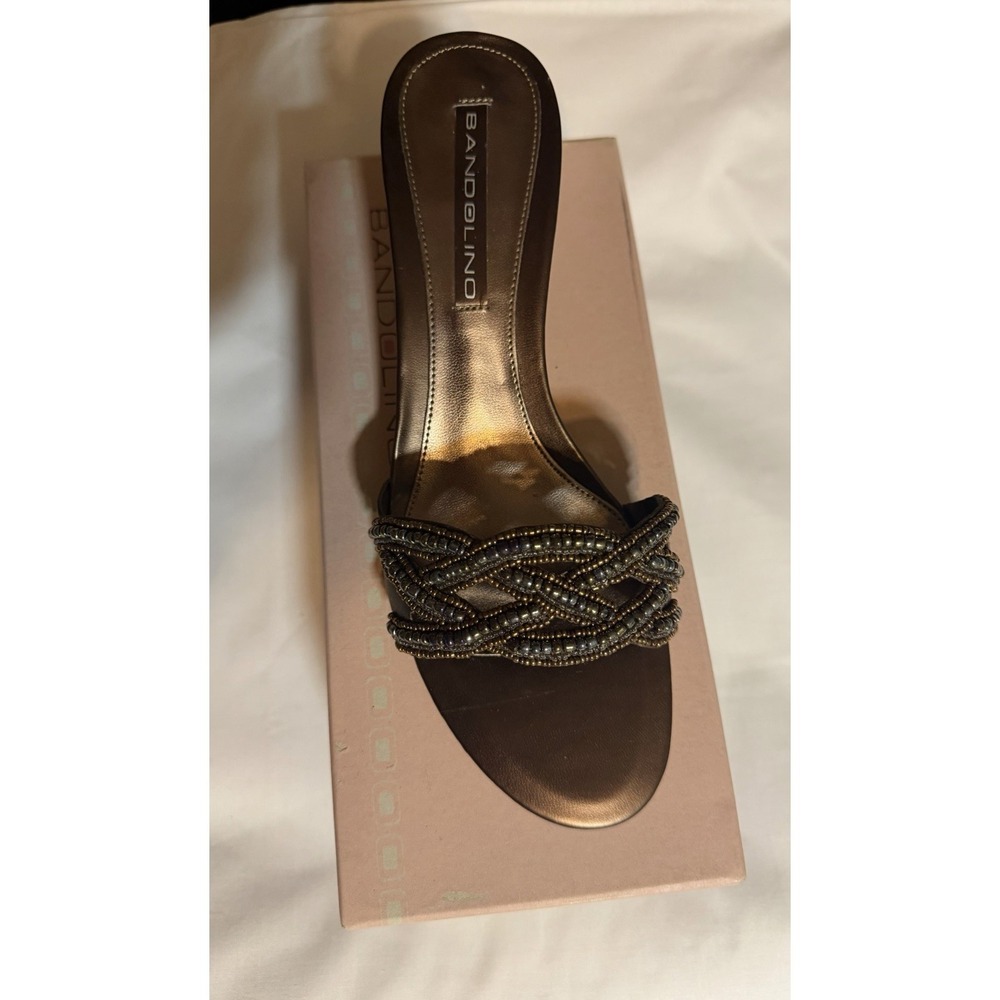 Bandolino Womens Bronze Beaded Slip On Heels  Open Toe & Back Size 8.5M